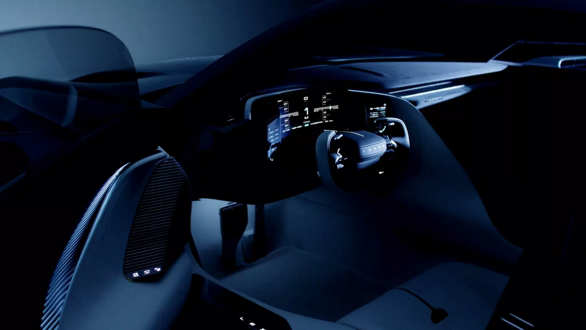Lexus LFA Electrified Sport kontseptsioonauto futuristlik interjöör joogirooli ja digitaalse näidikutahvliga
