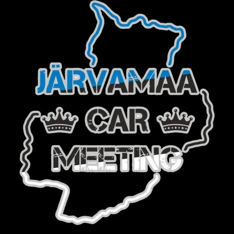 Järvamaa Car Meeting ürituse logo Järva maakonna kontuuri ja kroonidega